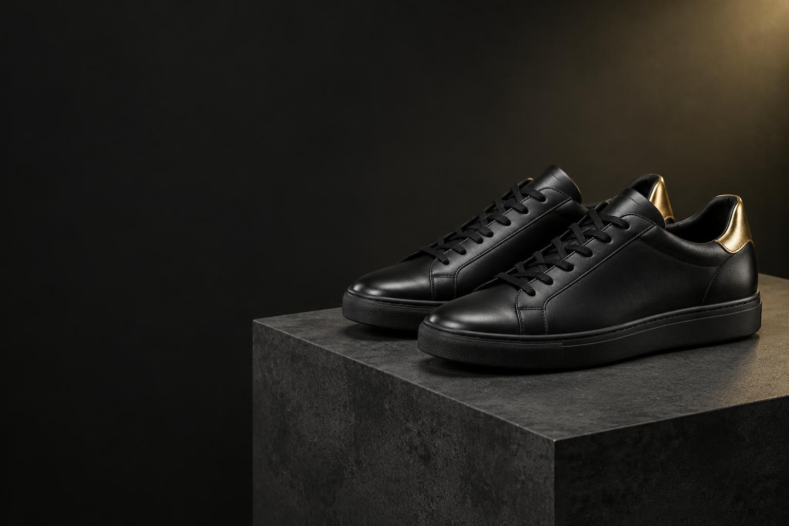 VYNCH black leather sneakers with signature gold details